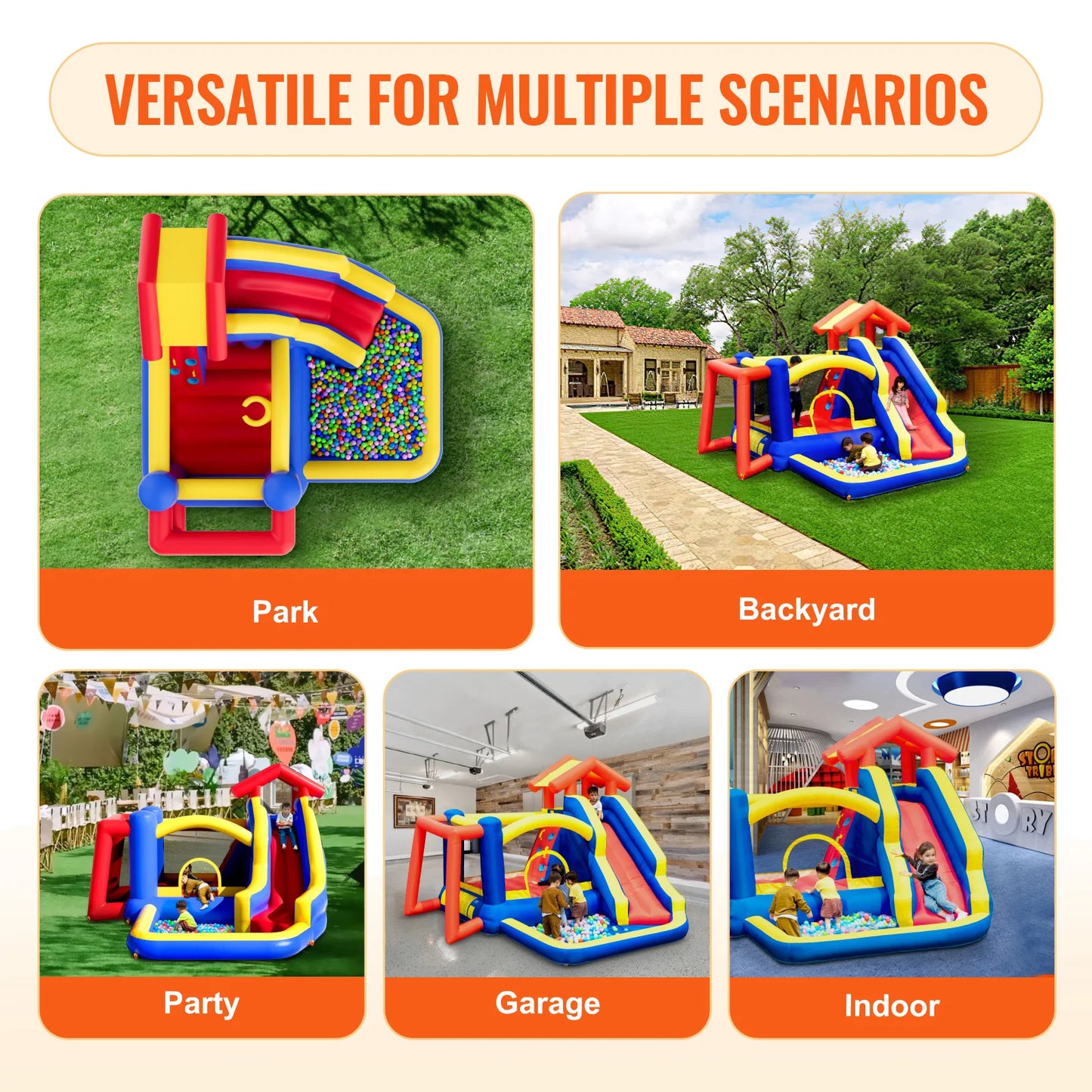 SucceBuy Inflatable Bounce House For Kids 3 To 8 Outdoor Play