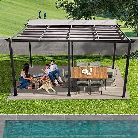 NONECN Outdoor Retractable Pergola with Weather Resistant Canopy