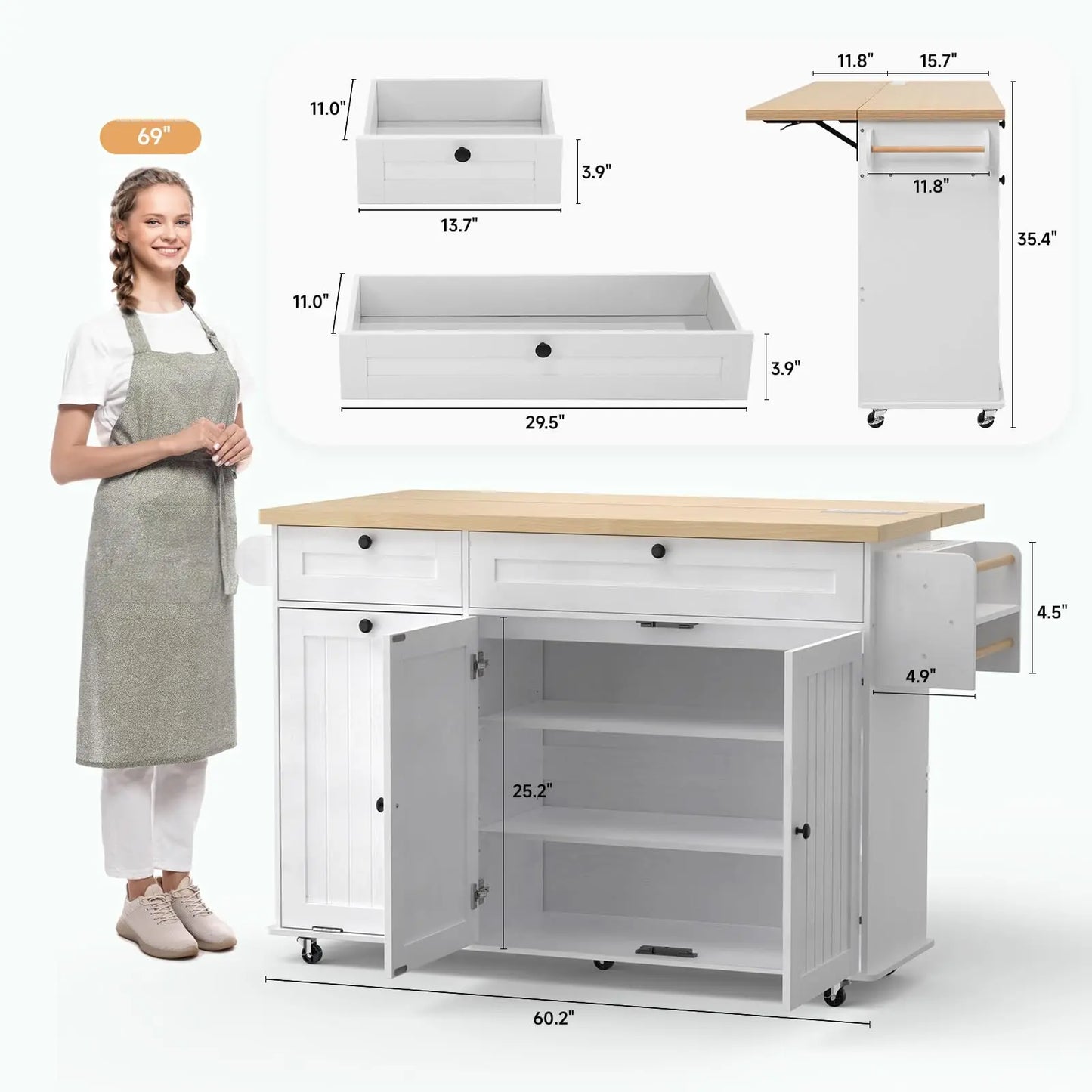 ONBRILL Mobile Kitchen Island With Power Outlet Towel Rack
