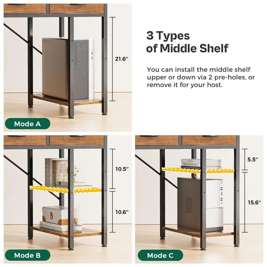MBVM Gaming Corner Desk With 6 Drawers And Shelves For Home Office