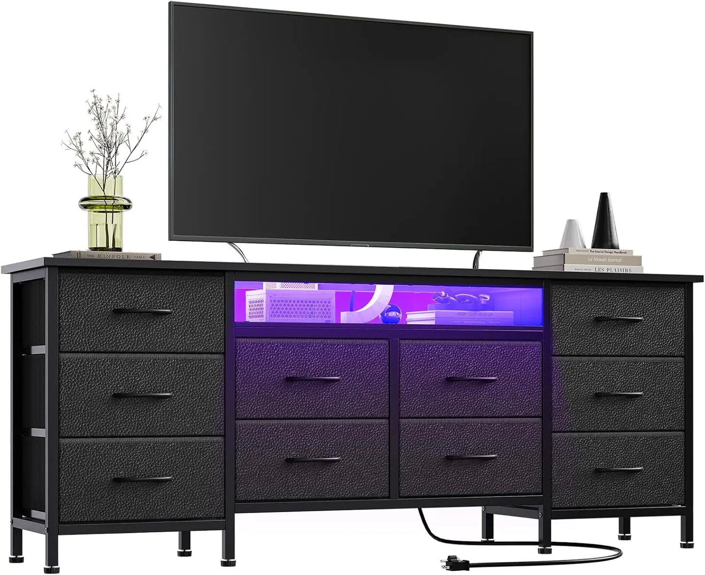 TWISTER.CK TV Stand Entertainment Center With 10 Drawers Power Outlets And LED