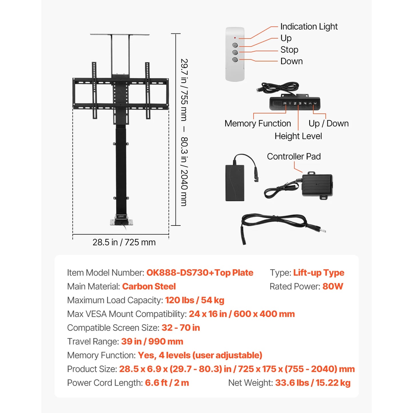 SucceBuy Motorized TV Wall Mount Bracket For Adjustable Viewing