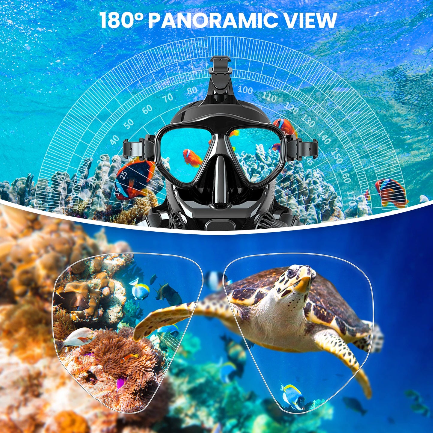 TUDIVING Full Face Diving Mask With Camera Mount Snorkel