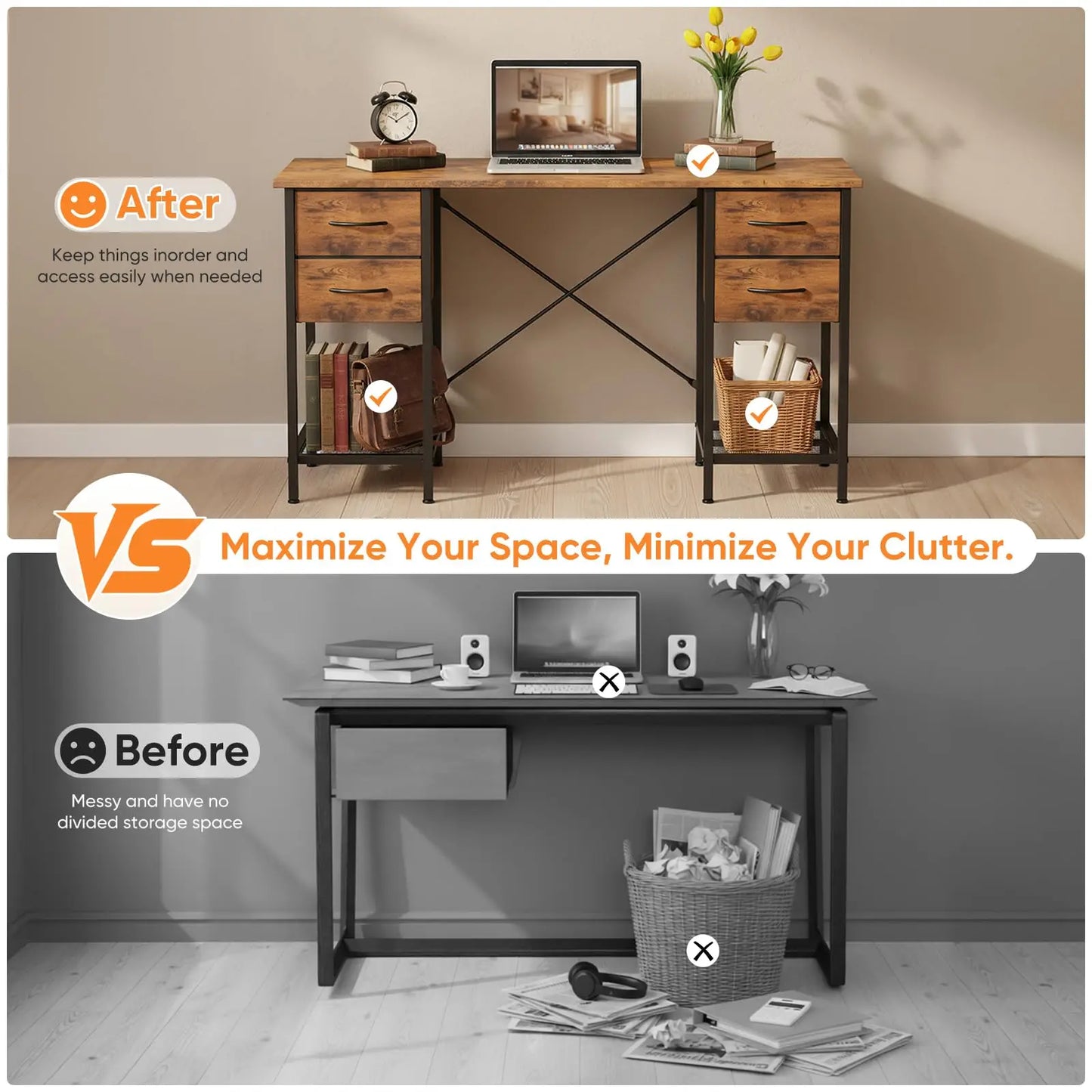 JHK Computer Desk With Four Drawers And Mesh Shelf