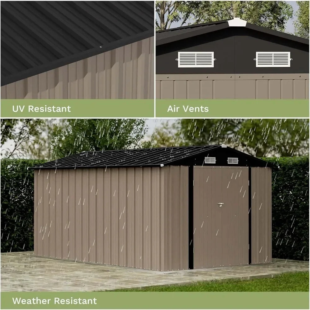 Metal Outdoor Storage Shed With Lockable Doors For Garden Tools
