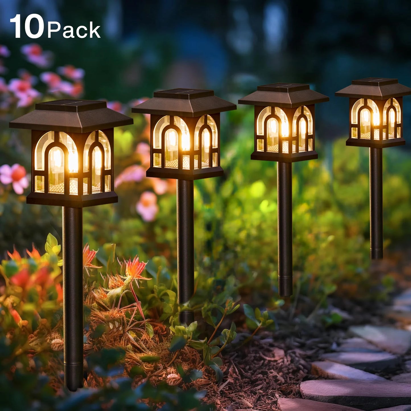 Solar Pathway Lights Outdoor Yard Walkway Auto On Off