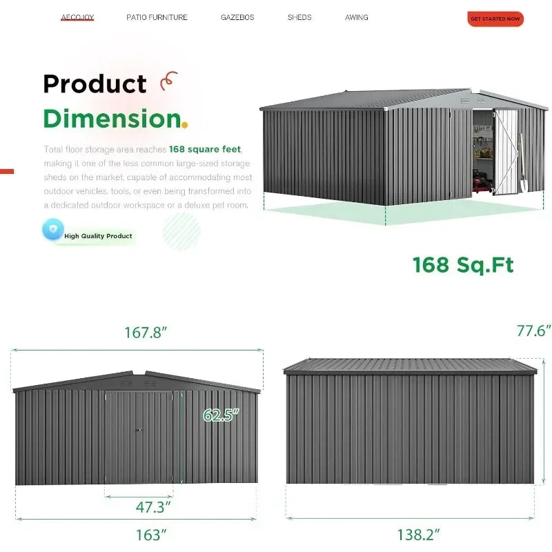 Outdoor Metal Storage Shed With Lockable Doors Steel Yard Shed