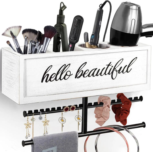 XMSJ Wall Mounted Hair Dryer Holder and Bathroom Organizer