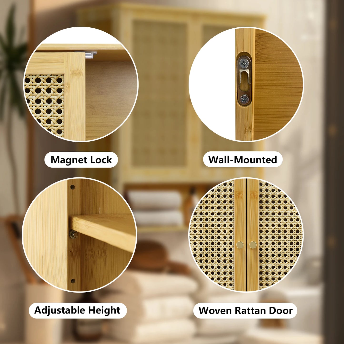 Bamboo Solid Wood Bathroom Medicine Cabinet Two Door Wall Cabinet