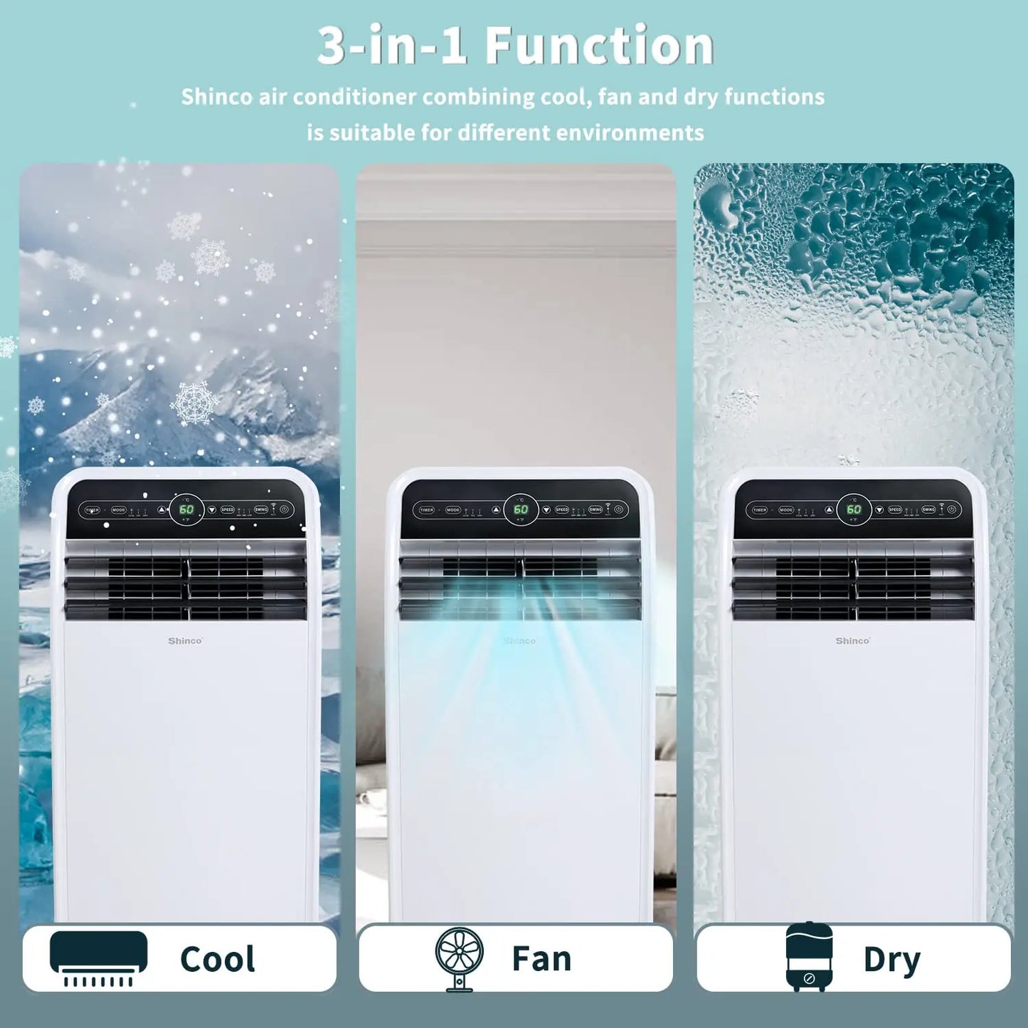 Shinco 12000 BTU Smart WiFi Portable Air Conditioner With Built In Dehumidifier
