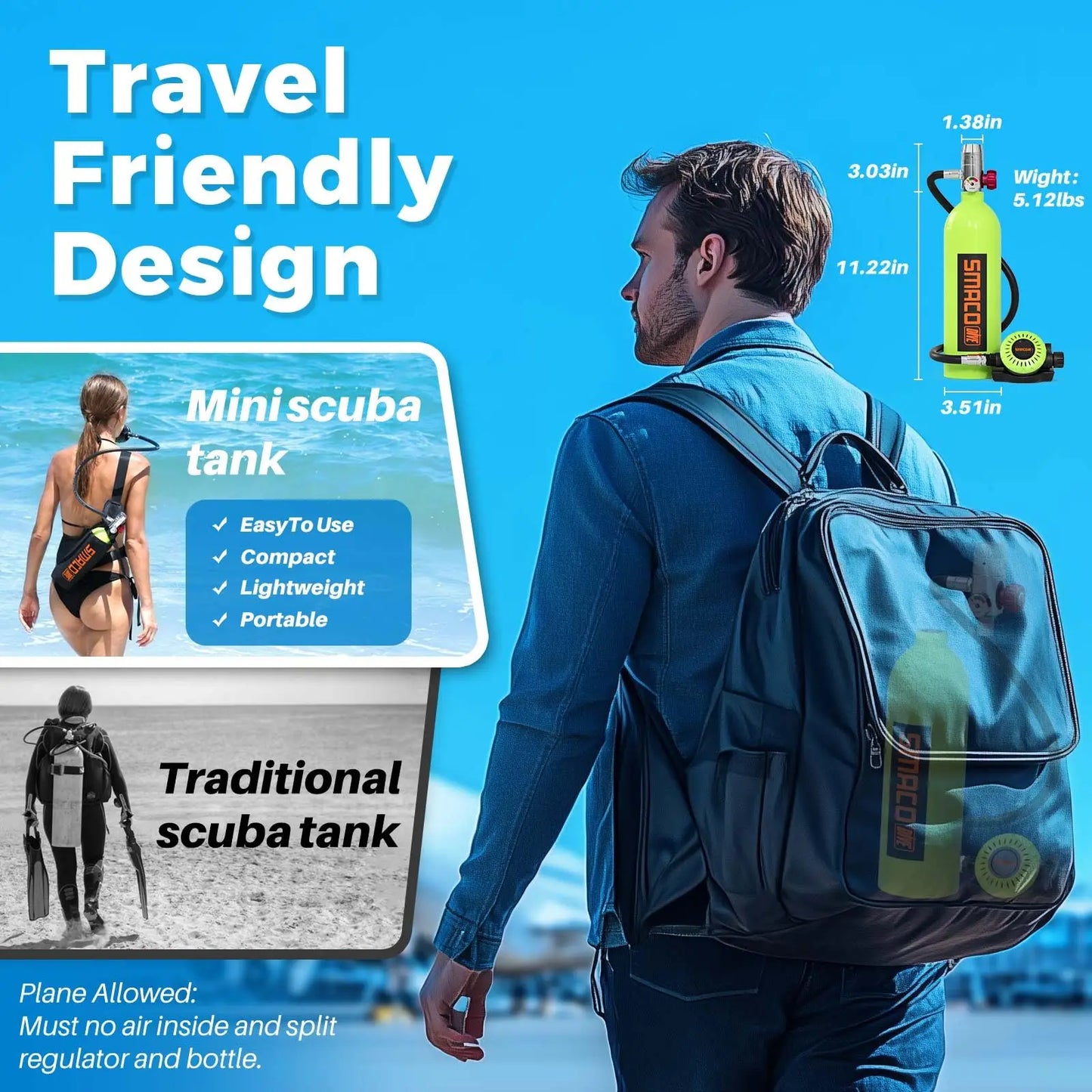 SMACO Portable Scuba Tank Kit 15 To 20 Minute Air Dive Time