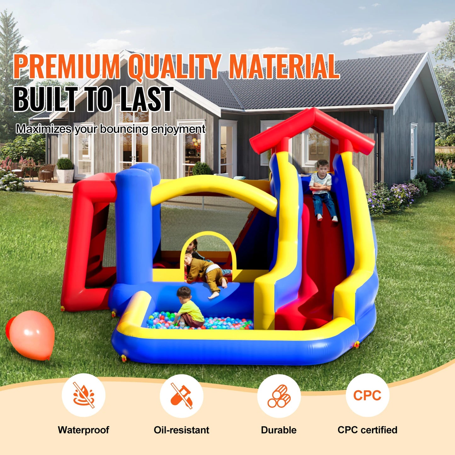 SucceBuy Inflatable Bounce House For Kids 3 To 8 Outdoor Play