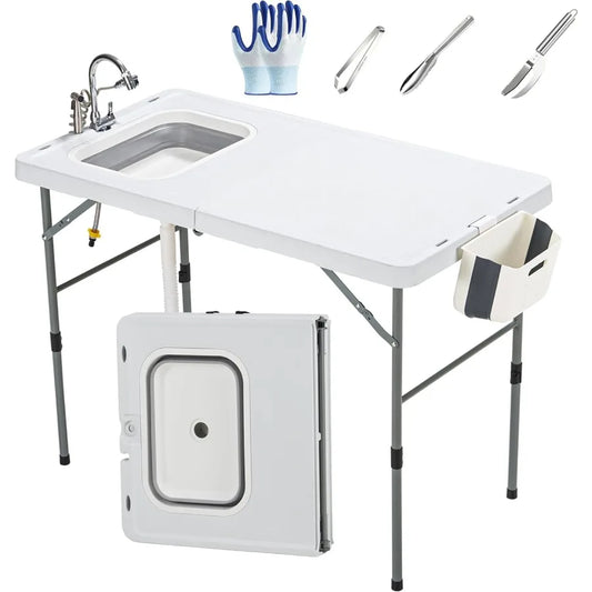 Folding Fish Cleaning Table With Foldable Sink Outdoor Fillet Station Portable