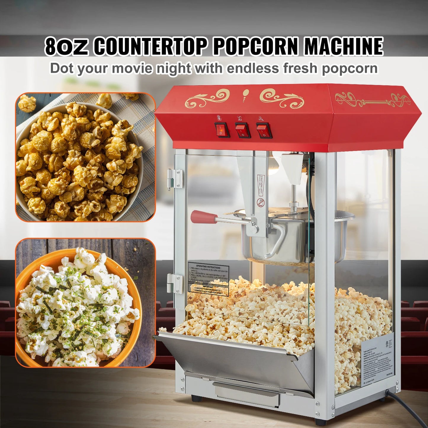 SucceBuy Automatic Electric Popcorn Maker Commercial Popper Machine