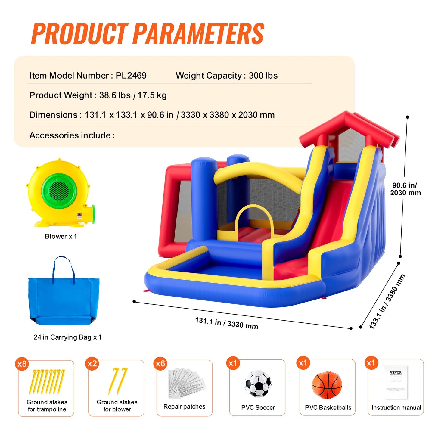 SucceBuy Inflatable Bounce House For Kids 3 To 8 Outdoor Play