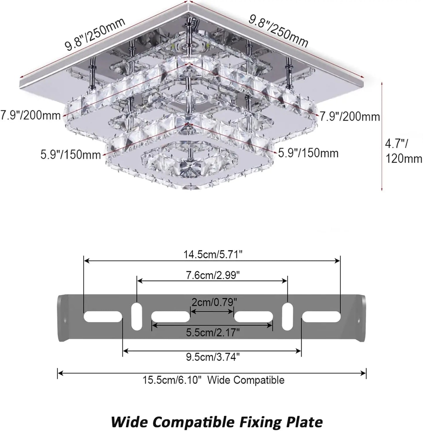 FRIXCHUR Crystal Flush Mount LED Ceiling Light K9 Crystal Mirror Base