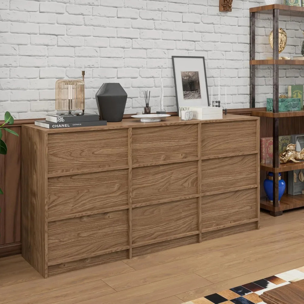 9 Drawer Walnut Dresser for Bedroom Storage and Organization