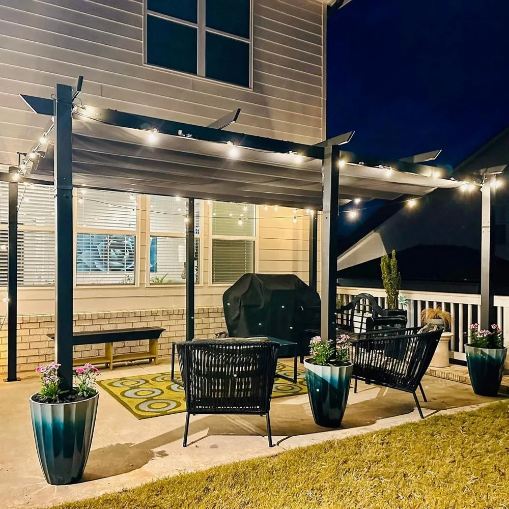 NONECN Outdoor Retractable Pergola with Weather Resistant Canopy