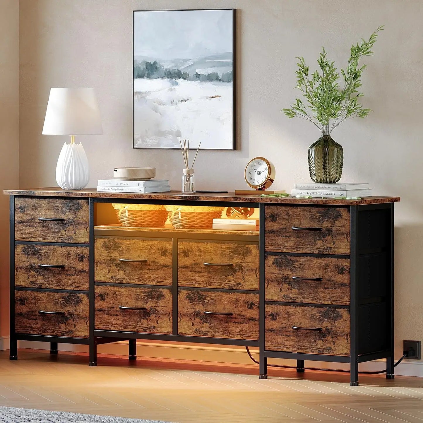 TWISTER.CK TV Stand Entertainment Center With 10 Drawers Power Outlets And LED