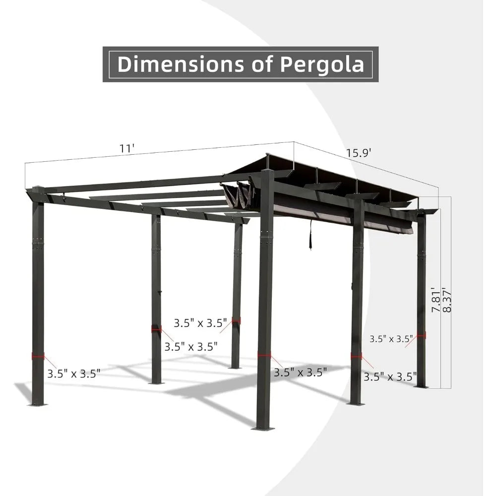 NONECN Outdoor Retractable Pergola with Weather Resistant Canopy