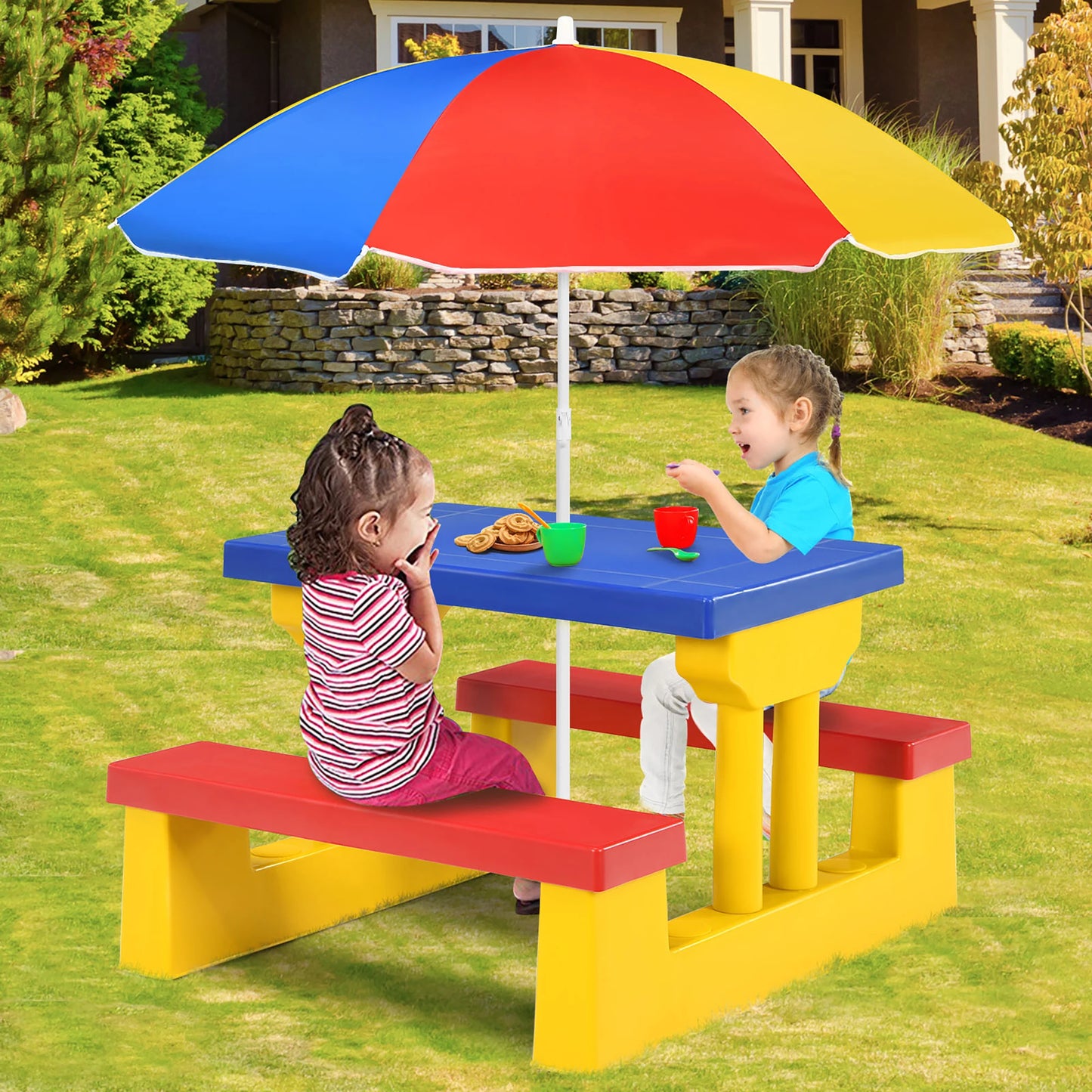 Homasishi Kids Picnic Table With Removable Umbrella Outdoor