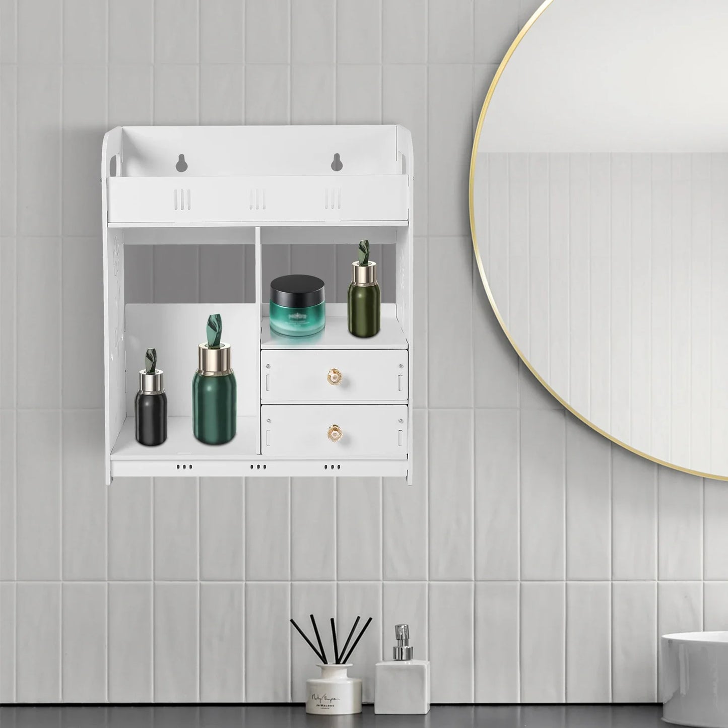 Bathroom Wall Mounted Cabinet With 2 Drawers For Storage